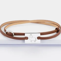Bracelet homme personnalisé cuir médaille gravée argent rectangle 2 trous 23x16 mm