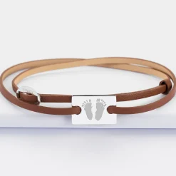 Bracelet homme personnalisé cuir médaille gravée argent rectangle 2 trous 23x16 mm