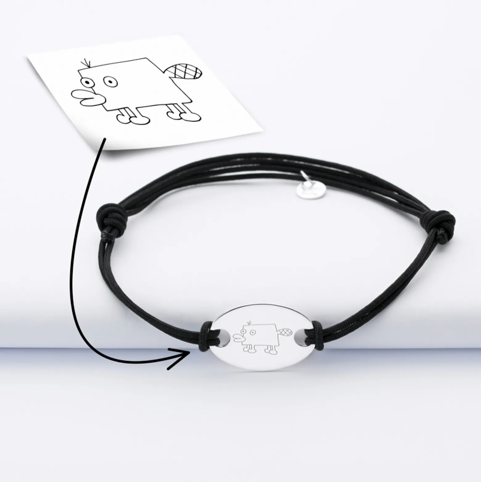 Bracelet homme personnalisé cordon doublé médaille gravée argent ovale 25x16 mm