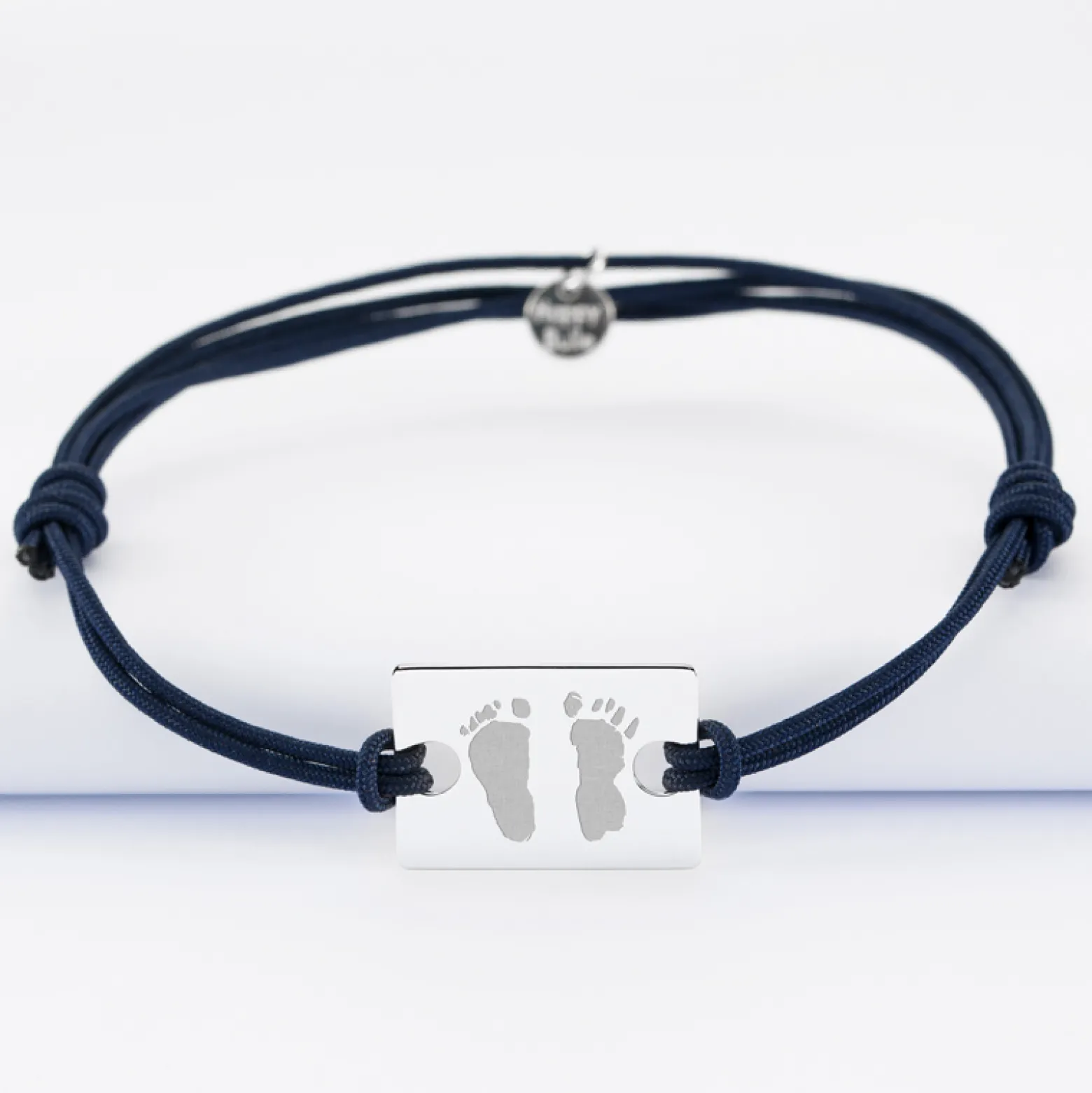 Bracelet homme personnalisé cordon doublé médaille gravée argent rectangle 23x16 mm - Nos petits imparfaits