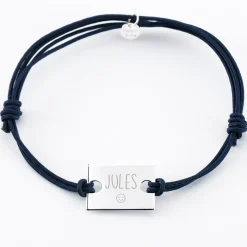 Bracelet homme personnalisé cordon doublé médaille gravée argent rectangle 23x16 mm - Nos petits imparfaits