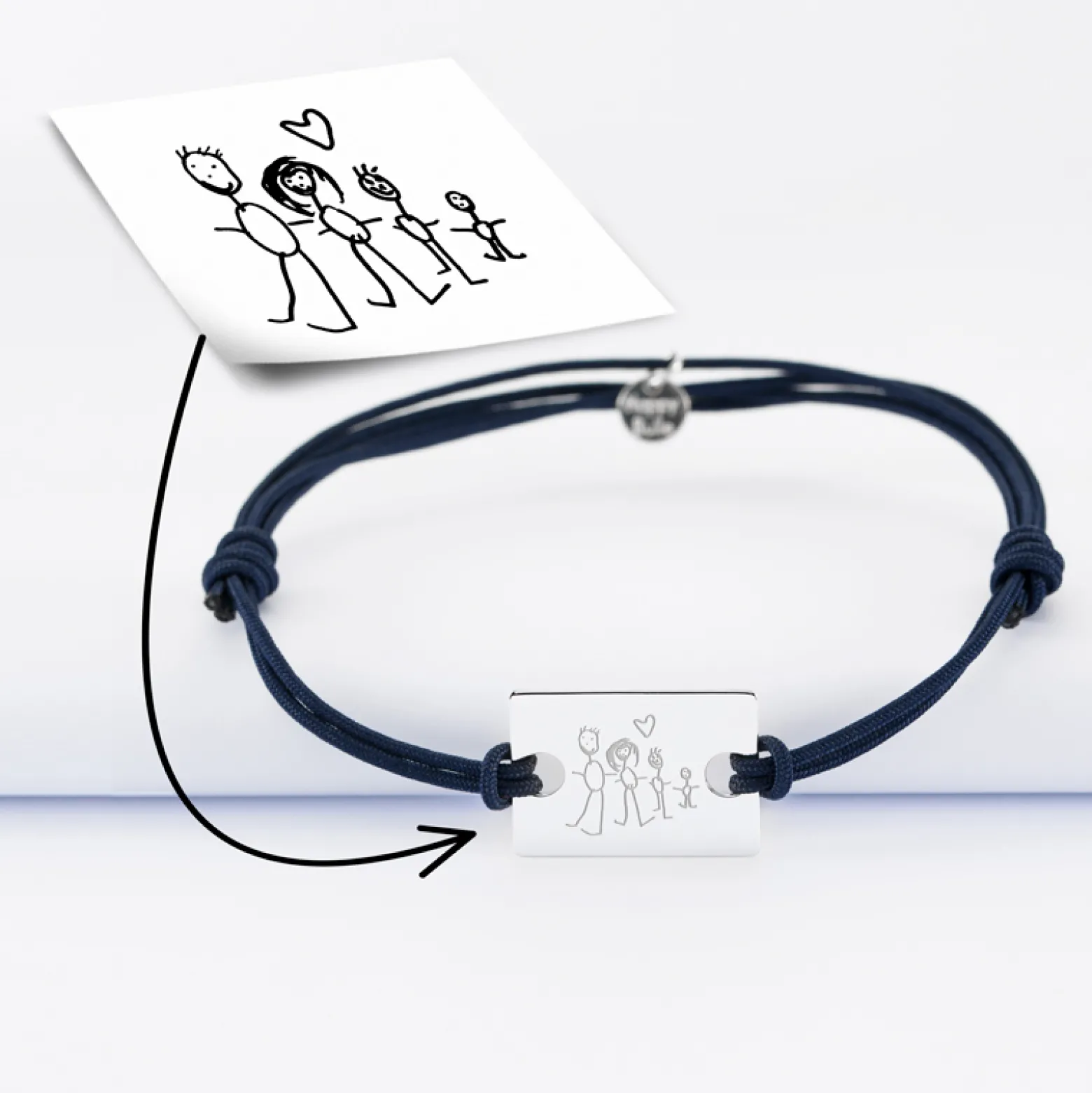 Bracelet homme personnalisé cordon doublé médaille gravée argent rectangle 23x16 mm - Nos petits imparfaits