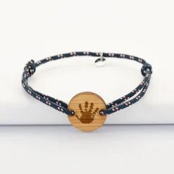 Bracelet homme personnalisé cordage marin simple médaille gravée bois ronde 2 trous 21 mm