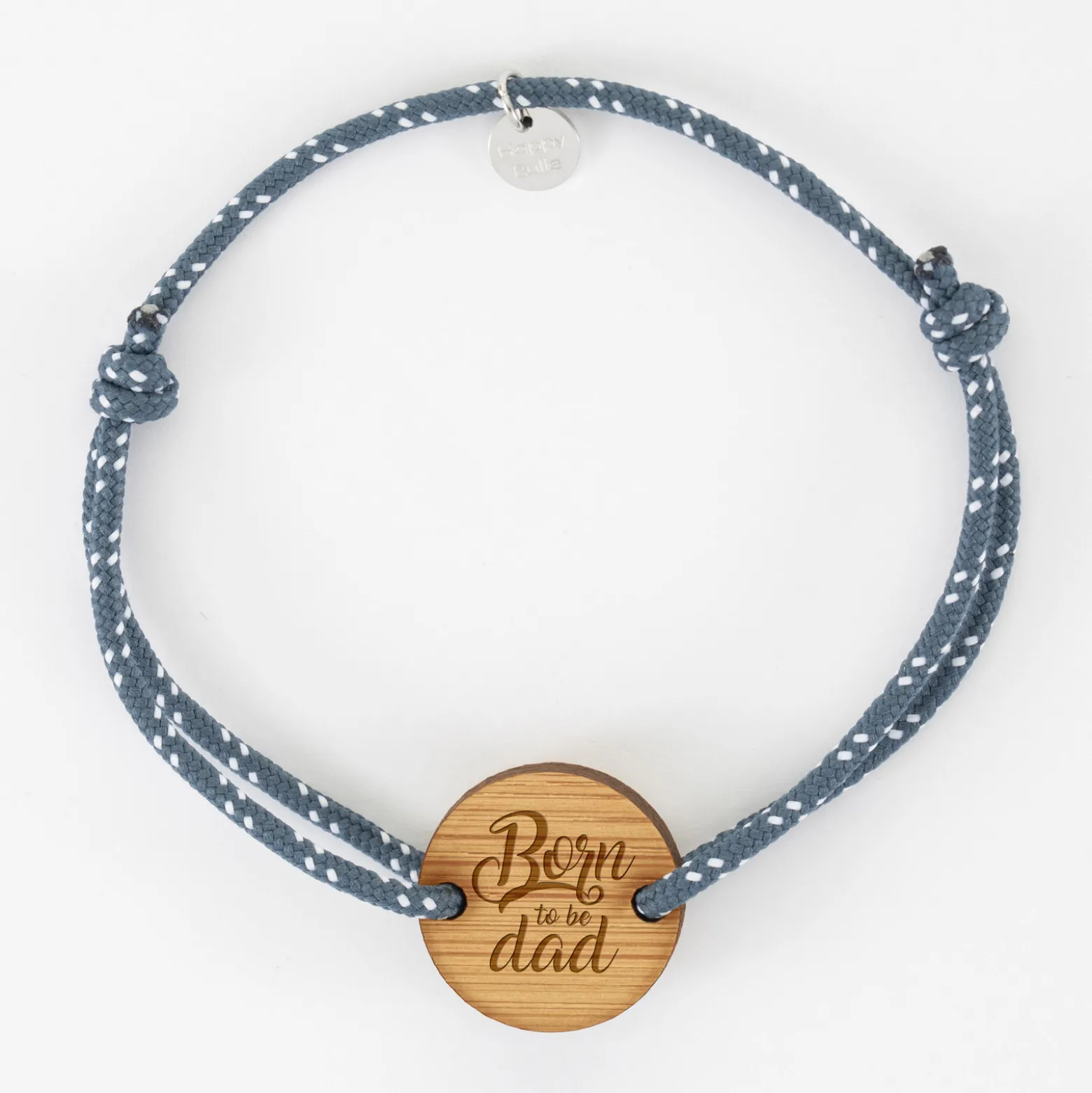 Bracelet homme personnalisé cordage marin simple médaille gravée bois ronde 2 trous 21 mm