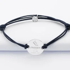 Bracelet homme personnalisé cordon doublé médaille gravée argent 2 trous 20 mm - Edition spéciale "Finisher"