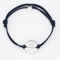 Bracelet homme personnalisé cordon doublé médaille gravée argent 2 trous 20 mm - Edition spéciale