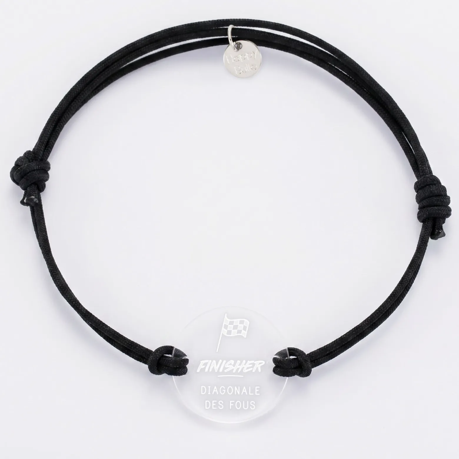 Bracelet homme personnalisé médaille gravée acrylique ronde 21 mm - Edition spéciale "Finisher"