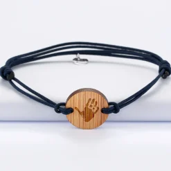 Bracelet homme personnalisé cordon double médaille gravée bois ronde 2 trous 21 mm