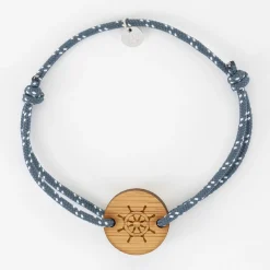 Bracelet homme personnalisé cordage marin simple médaille gravée bois ronde 2 trous 21 mm - Edition spéciale Marin