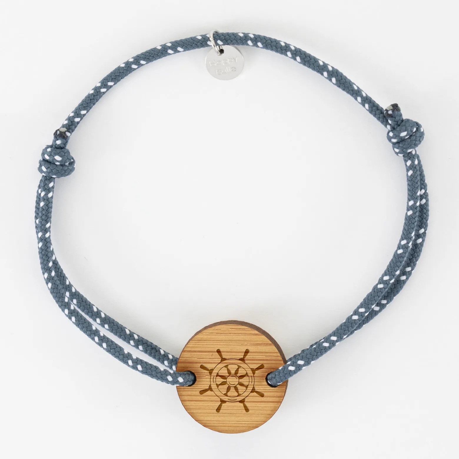 Bracelet homme personnalisé cordage marin simple médaille gravée bois ronde 2 trous 21 mm - Edition spéciale Marin