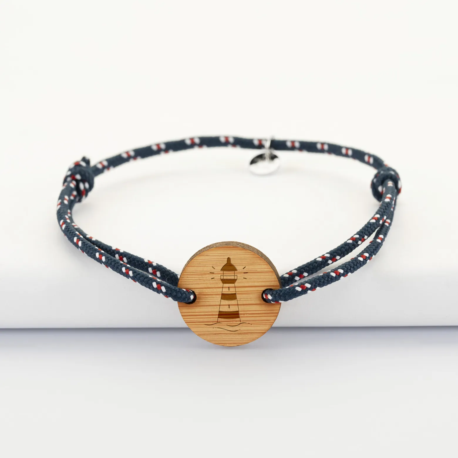 Bracelet homme personnalisé cordage marin simple médaille gravée bois ronde 2 trous 21 mm - Edition spéciale Marin
