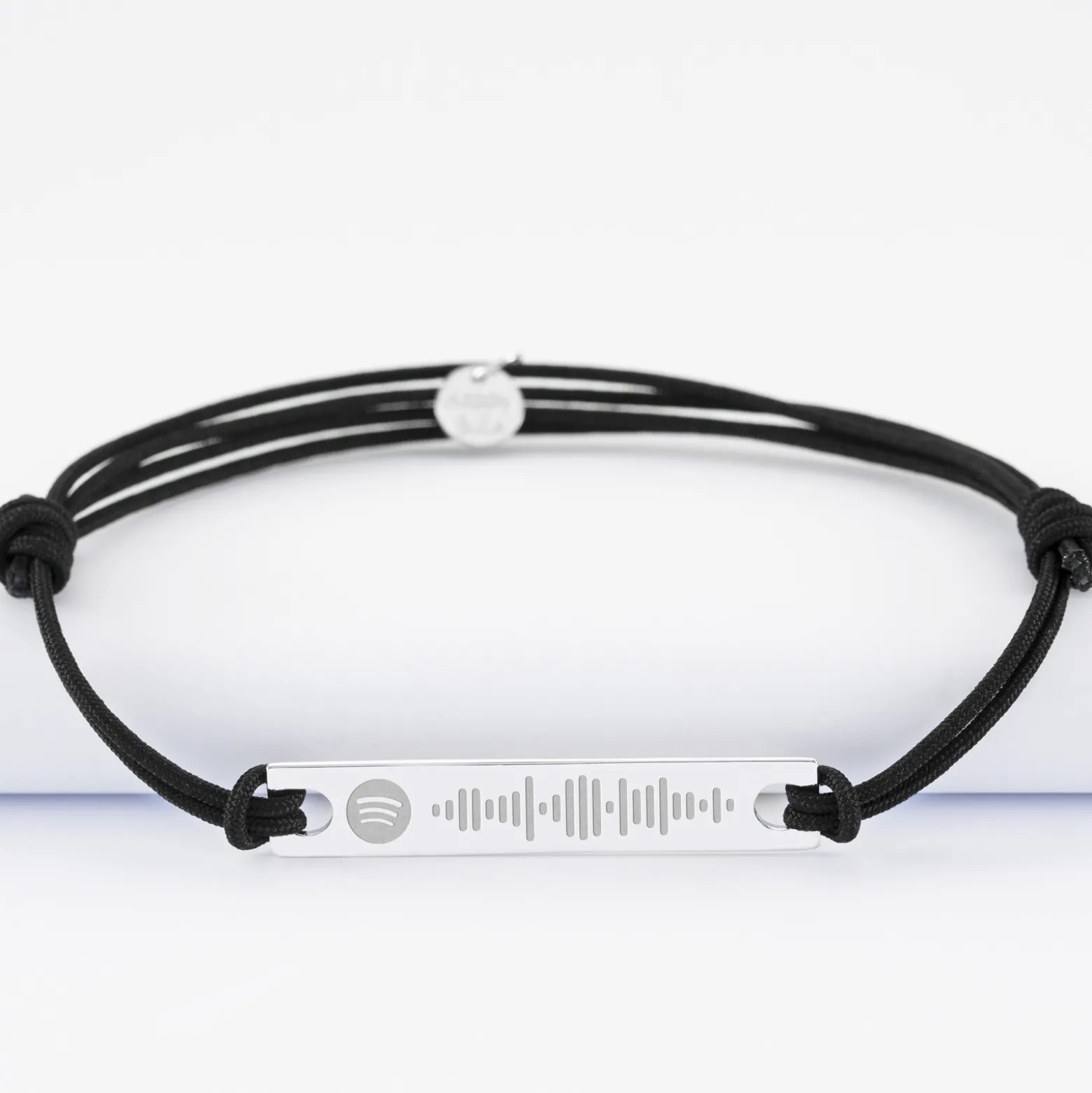 Bracelet homme personnalisé Spotify cordon doublé médaille gravée argent plaque 42x8 mm
