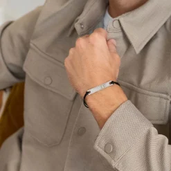 Bracelet homme personnalisé Spotify cordon doublé médaille gravée argent plaque 42x8 mm