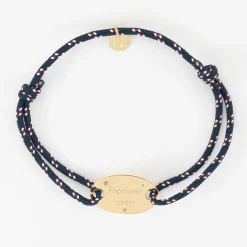 Bracelet homme personnalisé cordage marin simple médaille gravée plaqué or ovale 25x16 mm