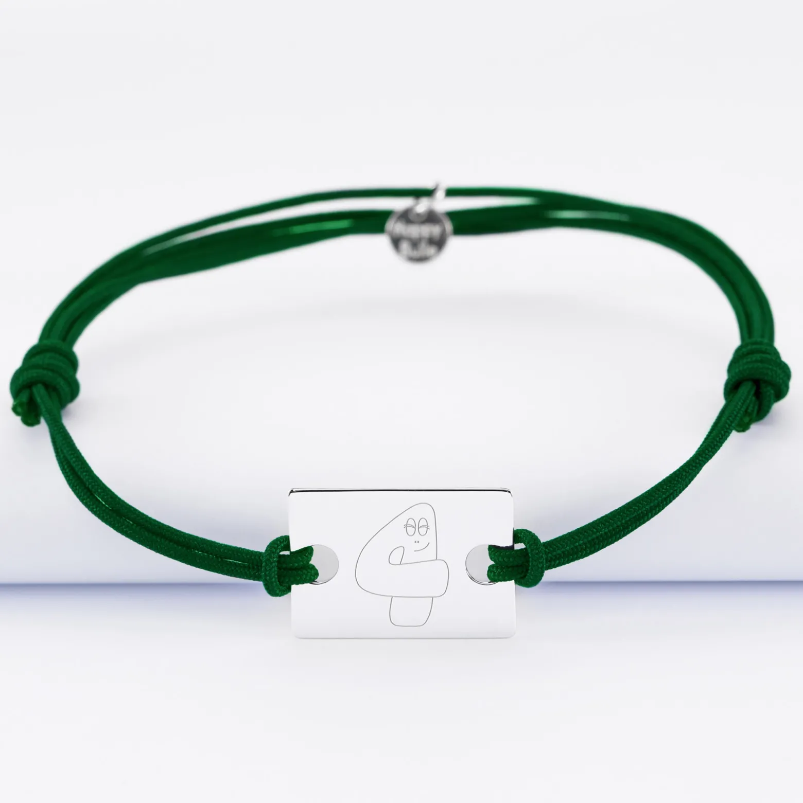 Bracelet homme personnalisé cordon doublé médaille gravée argent rectangle 23x16 mm - HappyBulle x Barbapapa