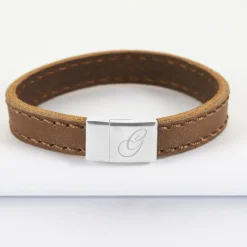 Bracelet homme personnalisé cuir fermoir gravé acier 15x15 mm