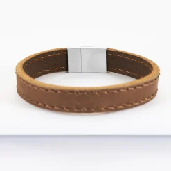 Bracelet homme personnalisé cuir fermoir gravé acier 15x15 mm