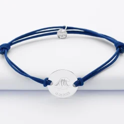 Bracelet homme personnalisé cordon doublé médaille gravée argent 2 trous 20 mm - Edition spéciale Marin