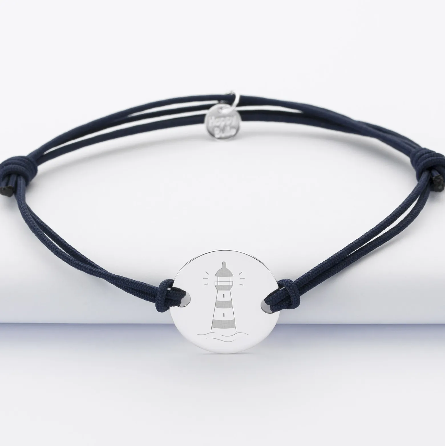 Bracelet homme personnalisé cordon doublé médaille gravée argent 2 trous 20 mm - Edition spéciale Marin
