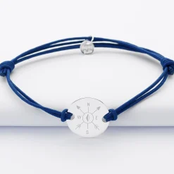 Bracelet homme personnalisé cordon doublé médaille gravée argent 2 trous 20 mm - Edition spéciale Marin