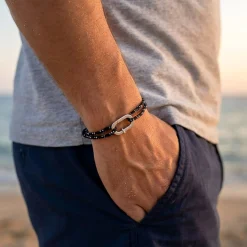Bracelet homme personnalisé cordage marin collection Chapitre mousqueton 11x19 mm argent - à composer