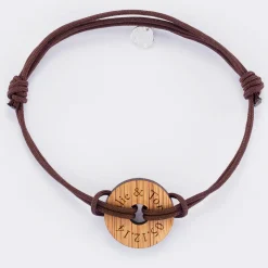 Bracelet homme personnalisé cordon double médaille gravée bois cible ronde 21 mm