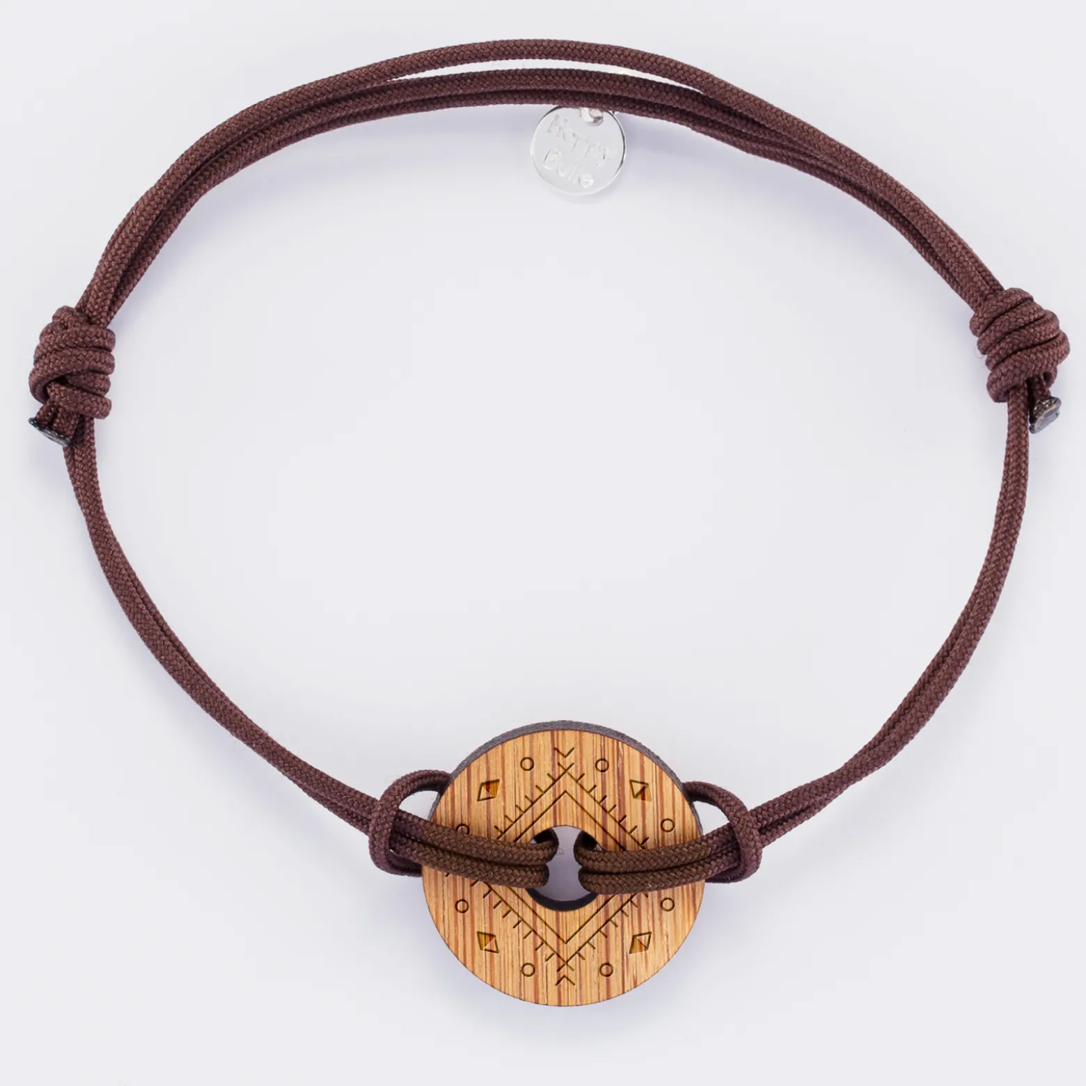 Bracelet homme personnalisé cordon double médaille gravée bois cible ronde 21 mm