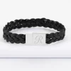 Bracelet homme personnalisé cuir tressé fermoir gravé acier 15x15 mm