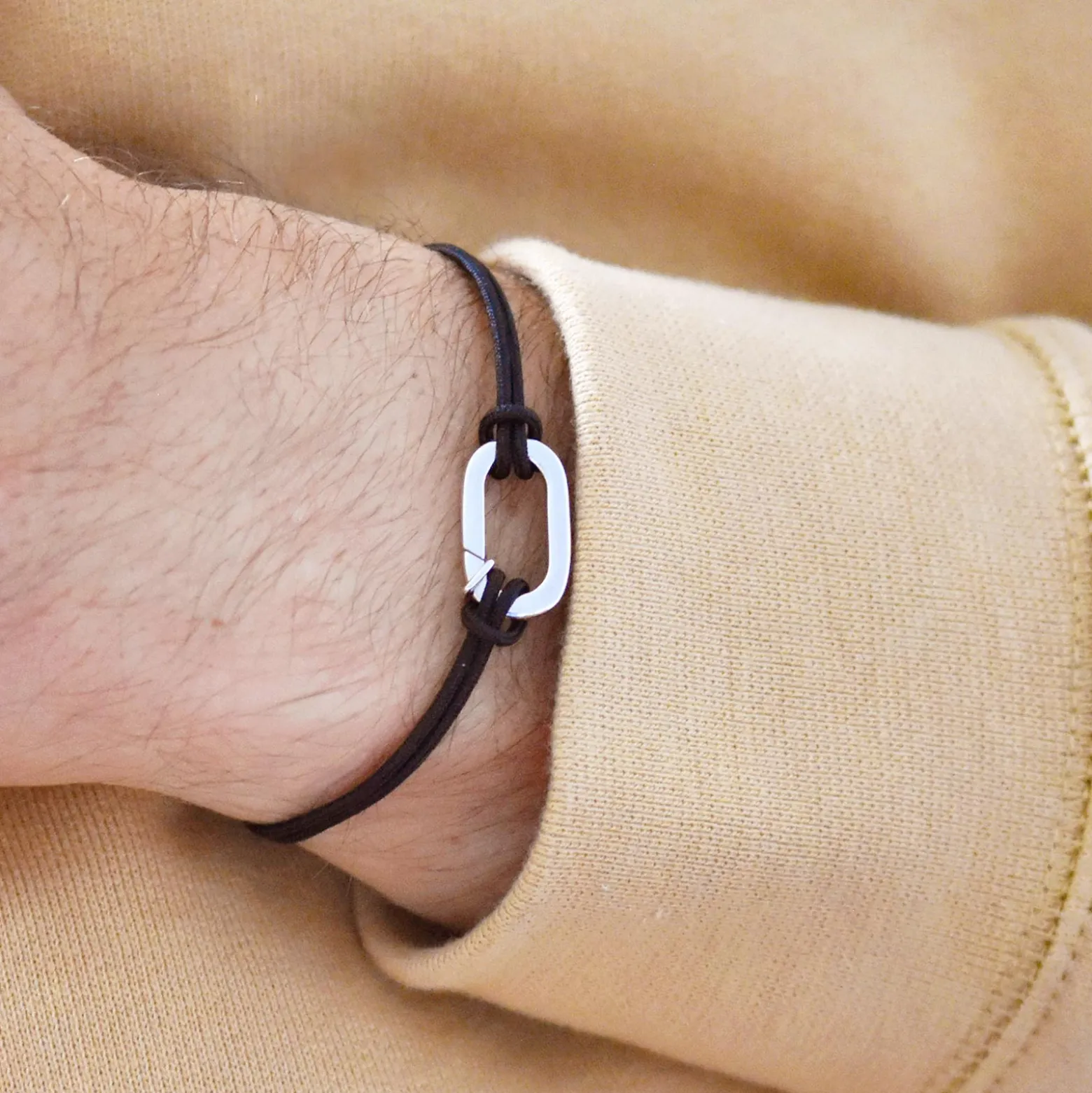 Bracelet homme personnalisé cordon double collection Chapitre mousqueton 11x19 mm argent - à composer