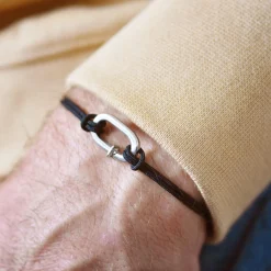 Bracelet homme personnalisé cordon double collection Chapitre mousqueton 11x19 mm argent - à composer