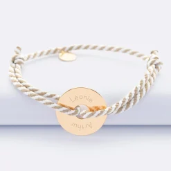 Bracelet homme personnalisé cordon marin tressé médaille gravée plaqué or cible 20 mm