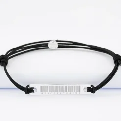 Bracelet homme personnalisé "message codé" cordon doublé médaille gravée argent plaque 42x8 mm