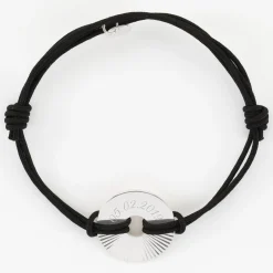 Bracelet homme personnalisé cordon double médaille gravée argent cible soleil 20 mm