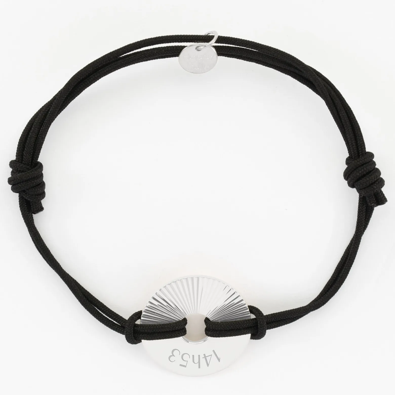 Bracelet homme personnalisé cordon double médaille gravée argent cible soleil 20 mm