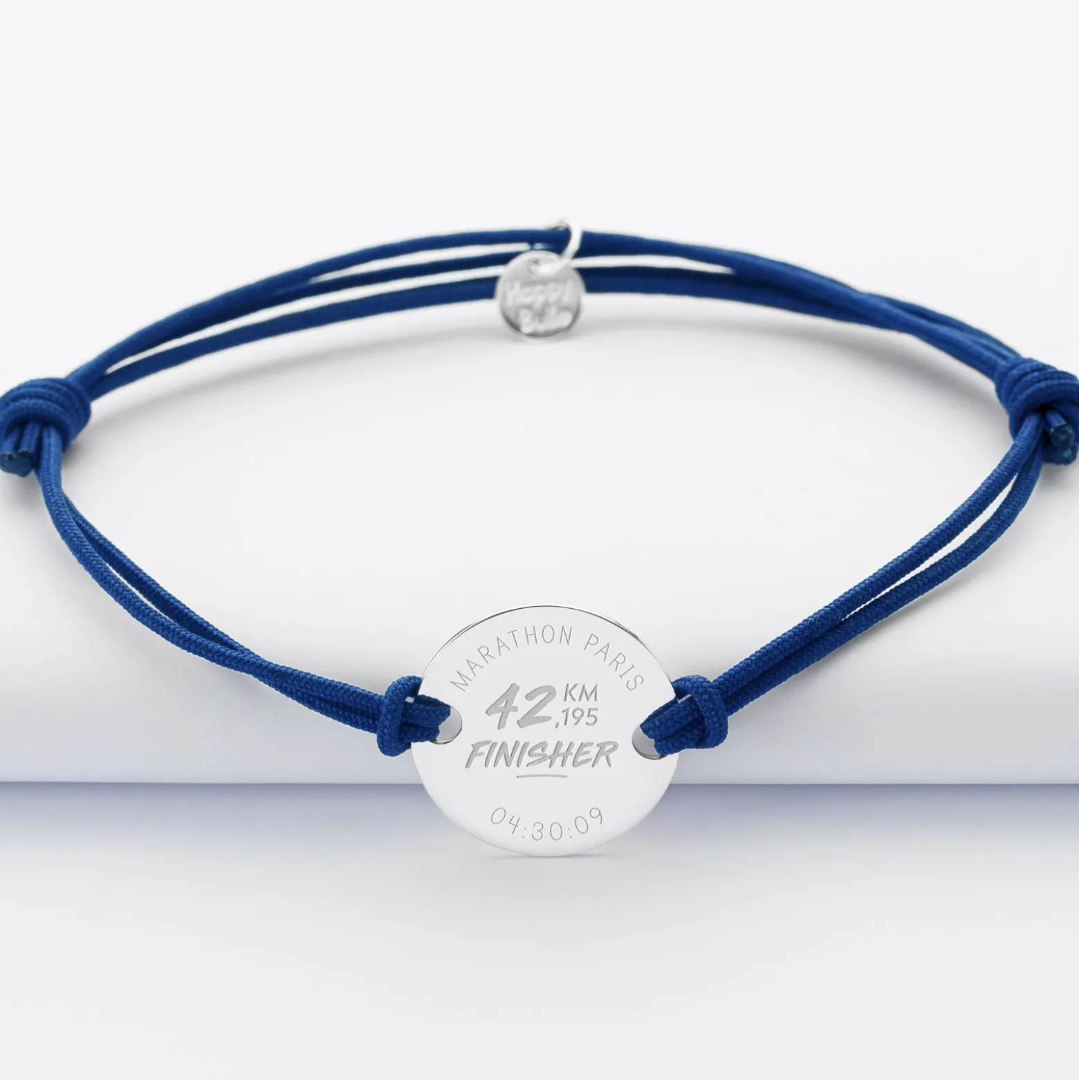 Bracelet homme personnalisé cordon doublé médaille gravée argent 2 trous 20 mm - Edition spéciale "Finisher running et triathlon"