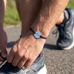 Bracelet homme personnalisé cordon doublé médaille gravée argent 2 trous 20 mm - Edition spéciale "Finisher running et triathlon"