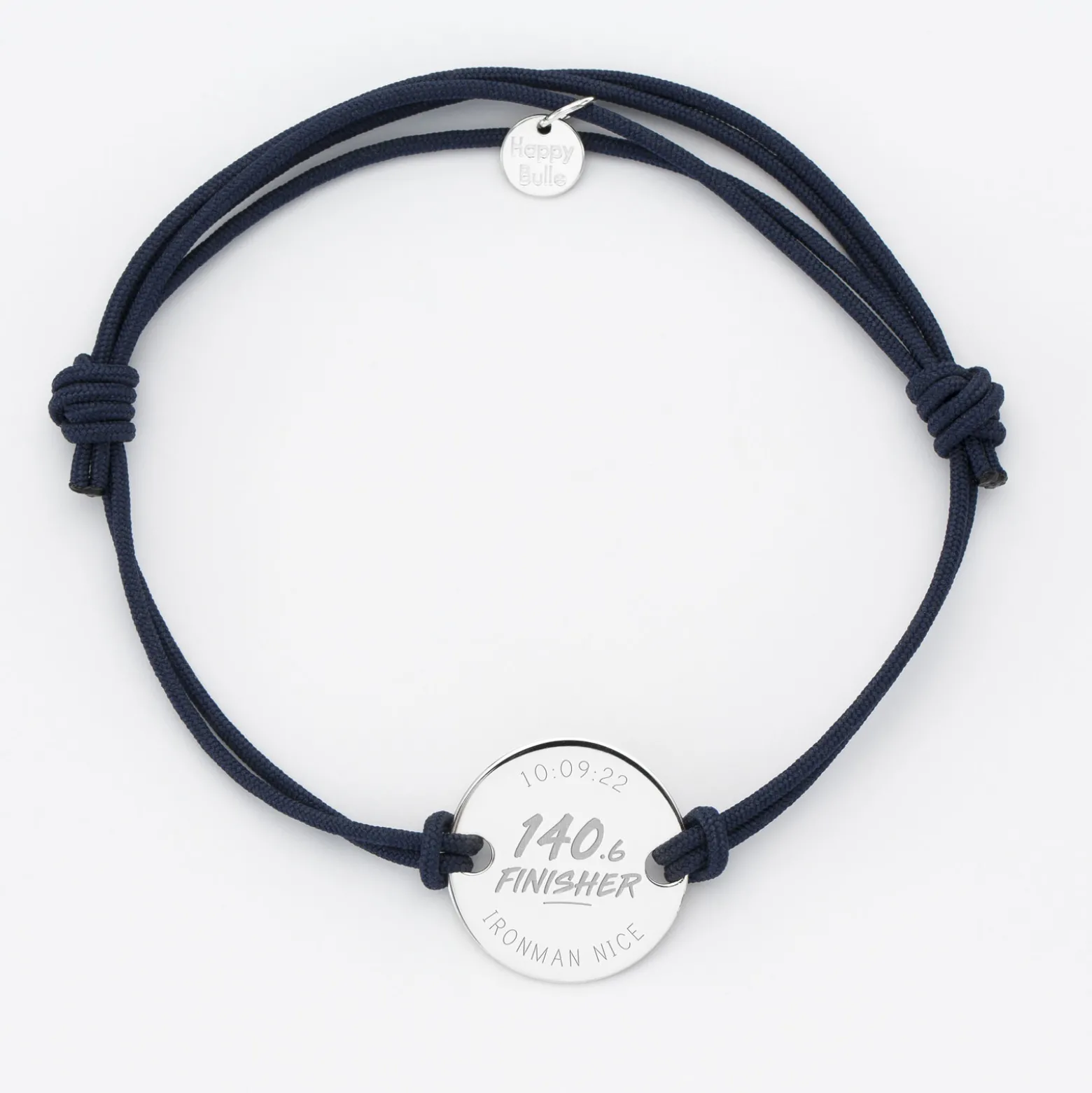 Bracelet homme personnalisé cordon doublé médaille gravée argent 2 trous 20 mm - Edition spéciale "Finisher running et triathlon"