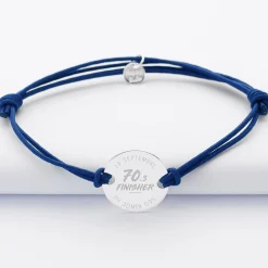 Bracelet homme personnalisé cordon doublé médaille gravée argent 2 trous 20 mm - Edition spéciale