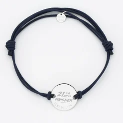 Bracelet homme personnalisé cordon doublé médaille gravée argent 2 trous 20 mm - Edition spéciale