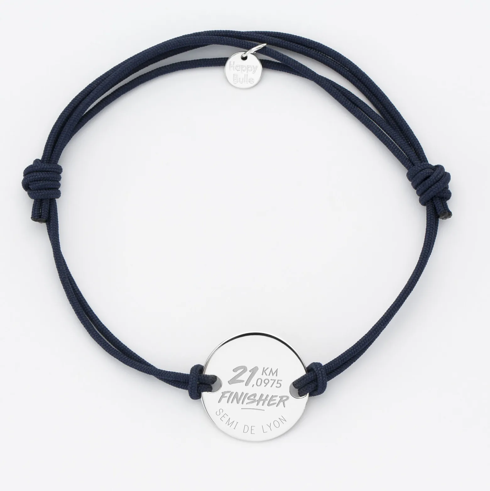 Bracelet homme personnalisé cordon doublé médaille gravée argent 2 trous 20 mm - Edition spéciale "Finisher running et triathlon"