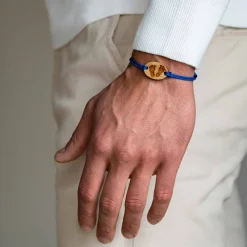 Bracelet homme personnalisé cordon double médaille gravée bois ovale 2 trous 25x17 mm