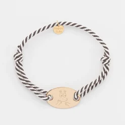 Bracelet homme personnalisé cordon marin tressé médaille gravée plaqué or ovale 25x16 mm - Happybulle x Barbapapa