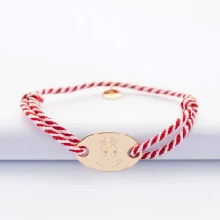 Bracelet homme personnalisé cordon marin tressé médaille gravée plaqué or ovale 25x16 mm - Happybulle x Barbapapa