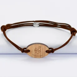 Bracelet homme personnalisé cordon double médaille gravée bois ovale 2 trous 25x17 mm - HappyBulle x Barbapapa