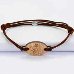 Bracelet homme personnalisé cordon double médaille gravée bois ovale 2 trous 25x17 mm - HappyBulle x Barbapapa
