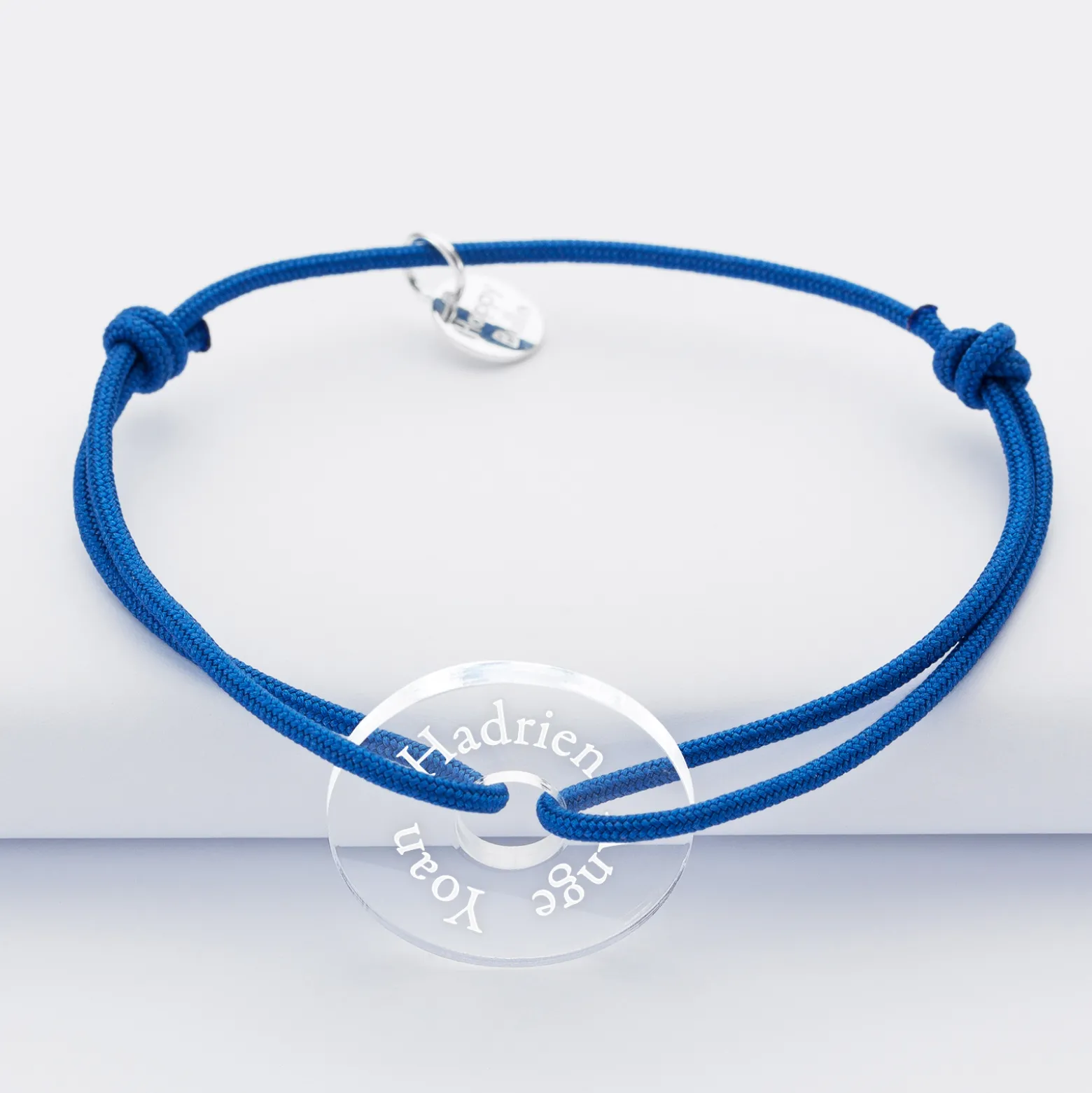 Bracelet homme personnalisé cordon simple médaille gravée acrylique cible 21 mm