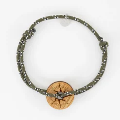Bracelet homme personnalisé cordage marin simple médaille gravée bois cible ronde 21 mm - Edition spéciale Rose des vents
