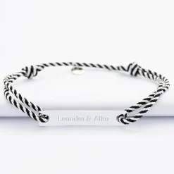 Bracelet homme personnalisé cordon marin tressé médaille gravée argent plaque 42x8 mm
