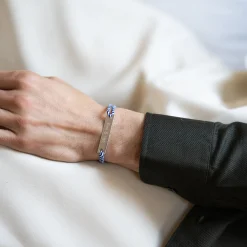 Bracelet homme personnalisé cordon marin tressé médaille gravée argent plaque 42x8 mm