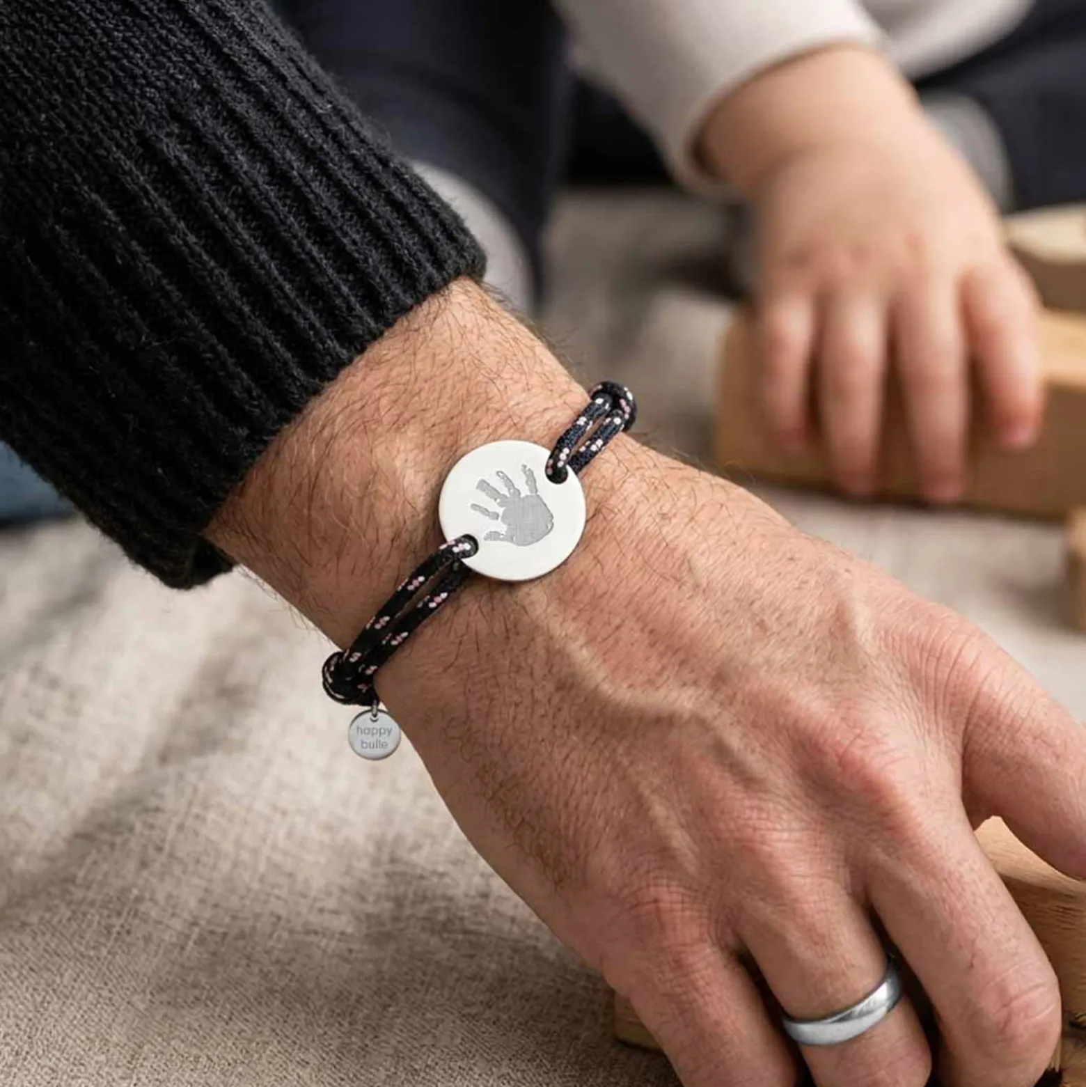 Bracelet homme personnalisé cordage marin simple médaille gravée argent 2 trous 20 mm